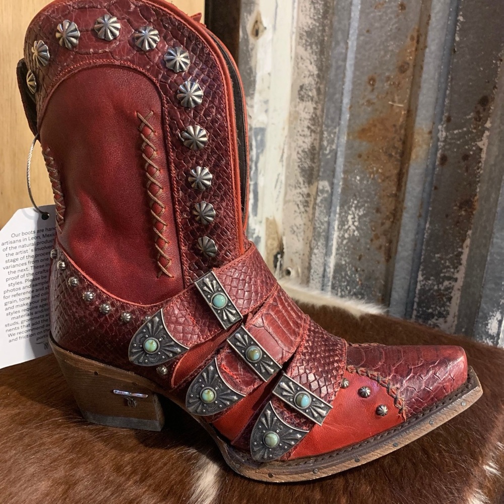 Lane Red Western Cowboy Boots with Studded Straps